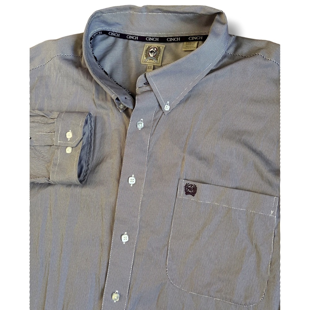 Cinch Mens XXL Blue White Striped Long Sleeve Western Button Down Shirt